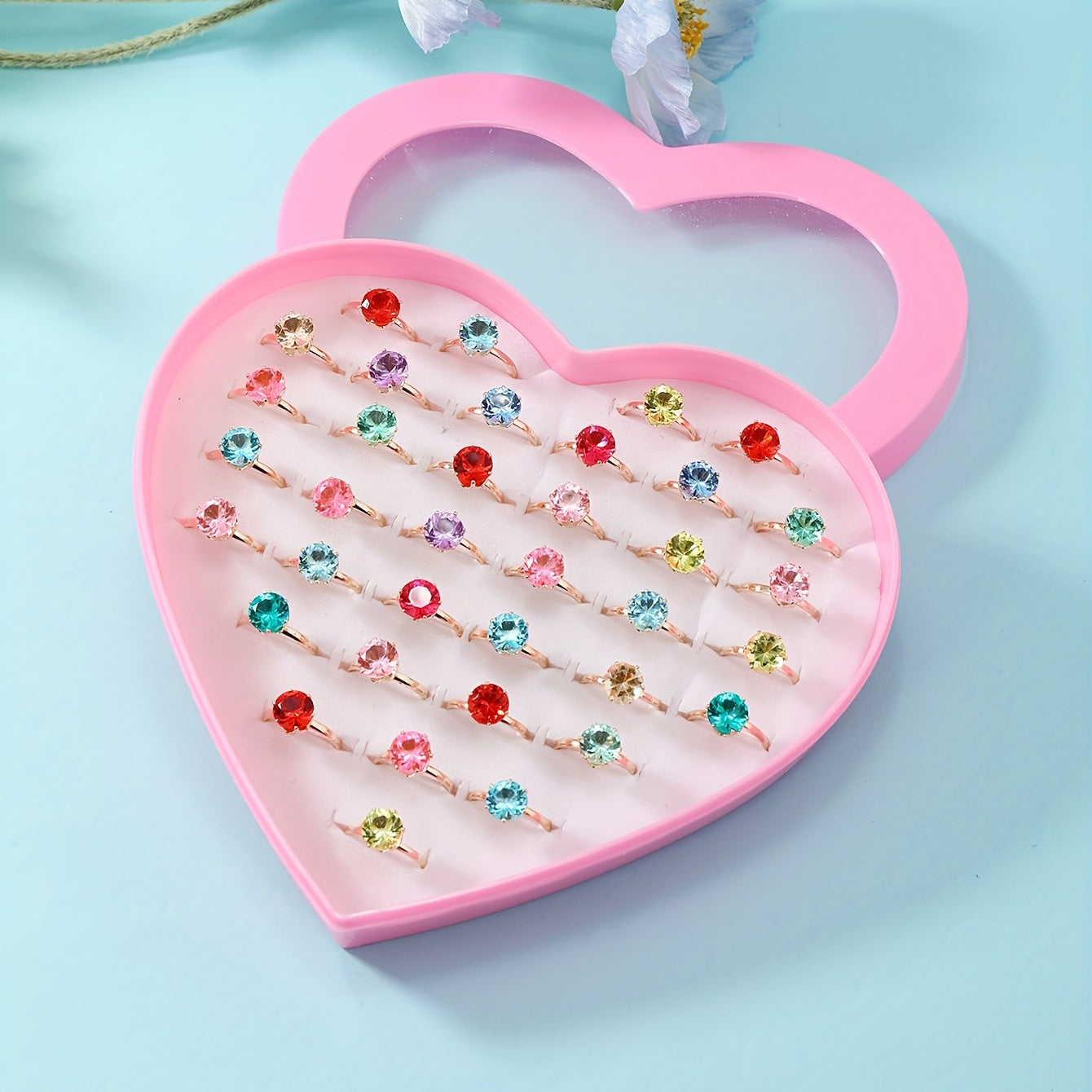 36pcs Girls Colorful Rings Kids Accessories Set
