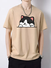 Men's Round Neck Print Short sleeve Comfy T shirt Loose Casual Top