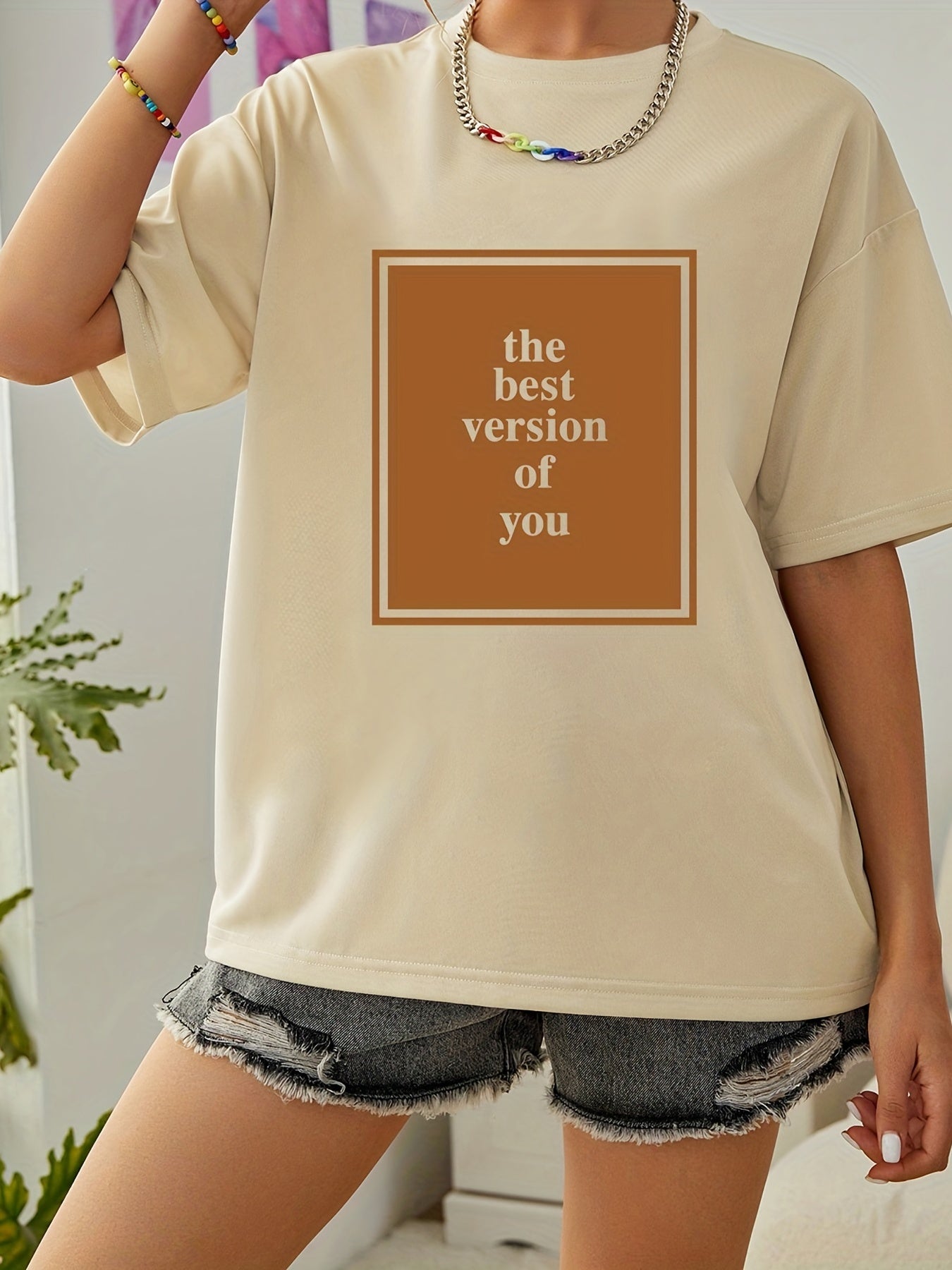 Letter Print Crew Neck Short Sleeve Women's Sports Tee