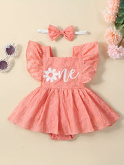 Baby Girls Flutter Sleeve Pleated Dress Summer Flower Letter Graphic Dress