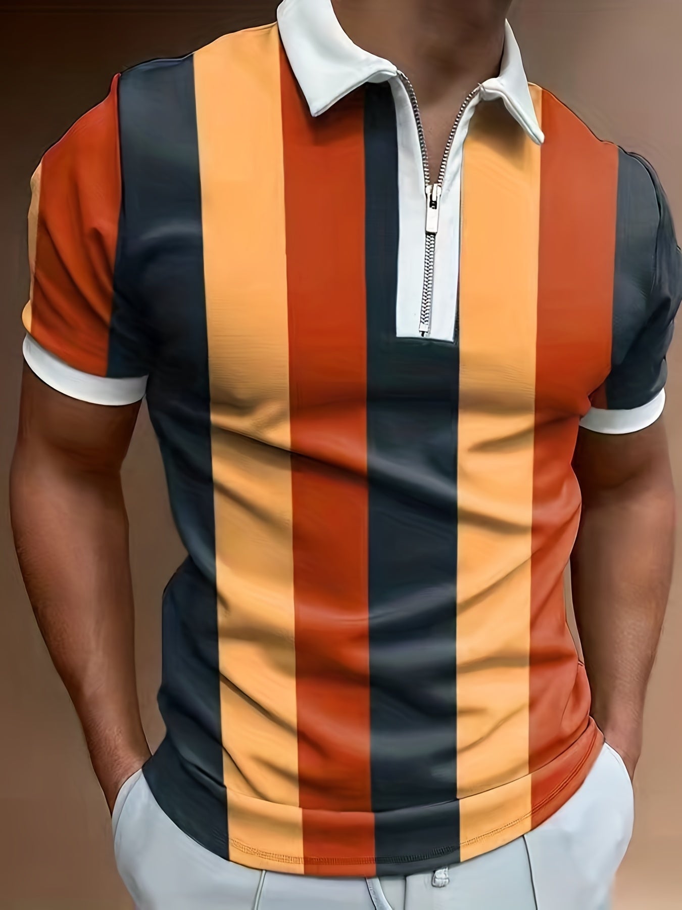 Men's African Print Zip Up Polo Shirt Traditional Design Summer Pullover