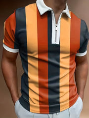 Men's African Print Zip Up Polo Shirt Traditional Design Summer Pullover