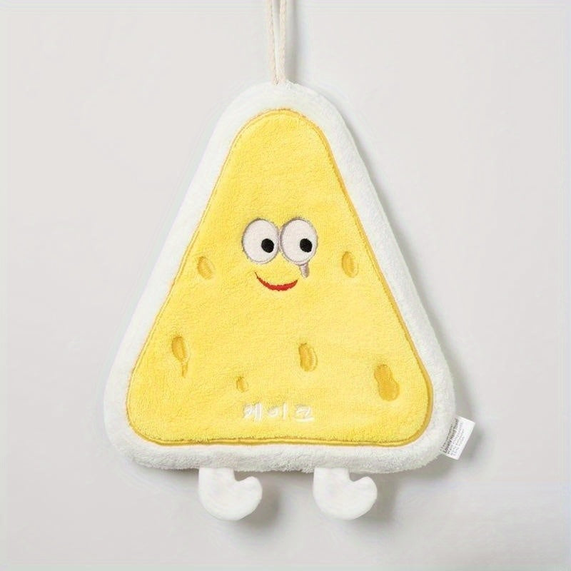 Cartoon Pattern Coral Fleece Fingertip Towel with Hanging Loop