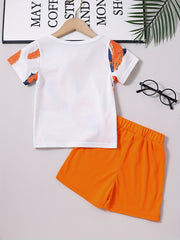 Boys Graffiti Print Tee & Shorts Set Kids Summer Clothes