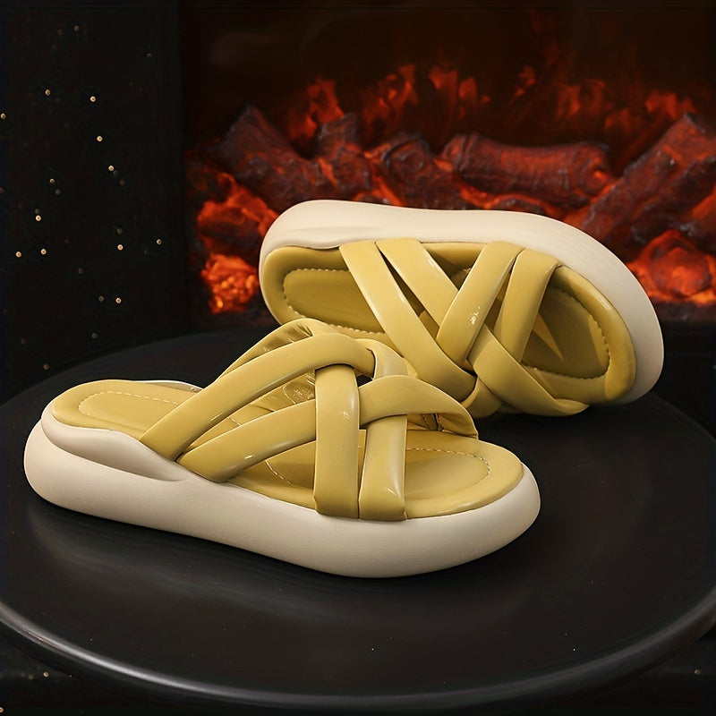 Open Toe Cross Strap Beach Slippers Thick Sole Flatform Shoes