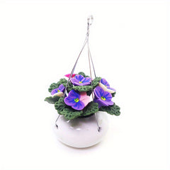 1:12 Dollhouse Clay Flower Pot Purple & Pink Mini Plant with Hanging Chain