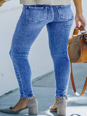 Solid Button Fly Skinny Jeans
