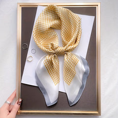 Houndstooth Print Square Scarf Satin Bandana Neckerchief Women Head Wrap