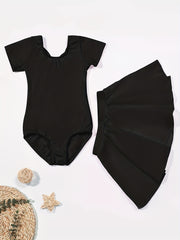 Toddler Girls Workout Dance Dress Set Cross Strap Backless Onesie & Short Skirt