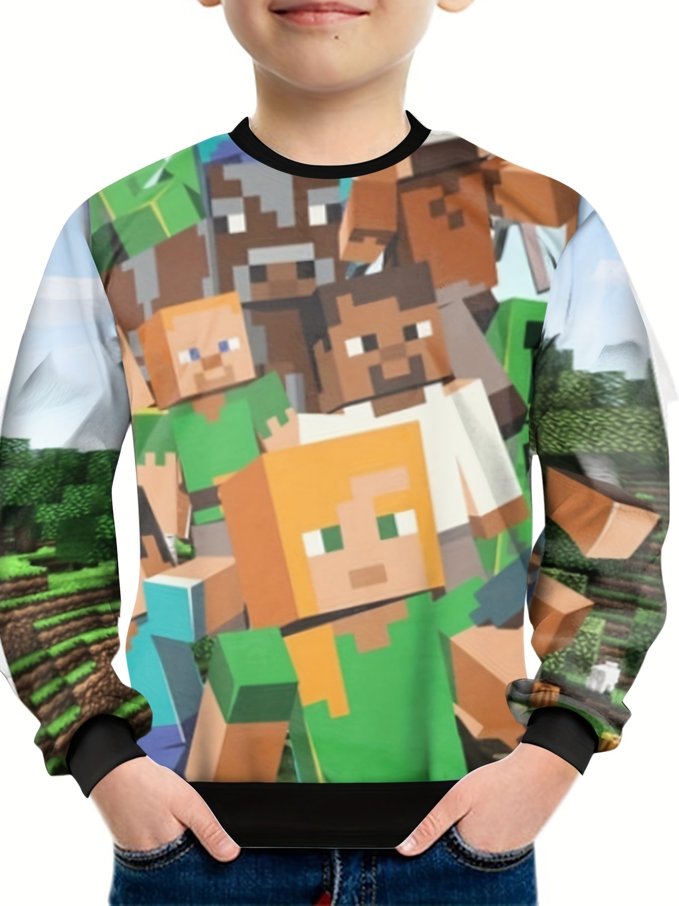 Teens Building Block 3D Print Sweatshirt Kids Casual Pullover