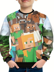 Teens Building Block 3D Print Sweatshirt Kids Casual Pullover