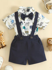 Baby Boys Animal Graphic Onesie & Suspender Shorts Set