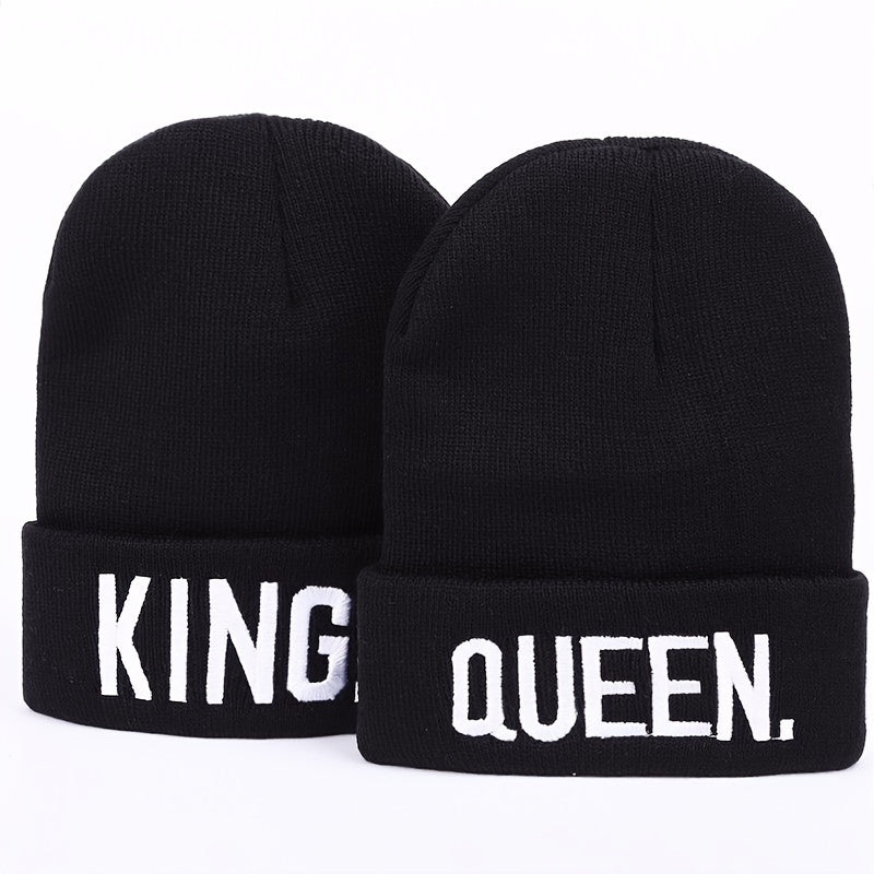 1pc KING QUEEN Thermal Knit Cap Beanie Hat