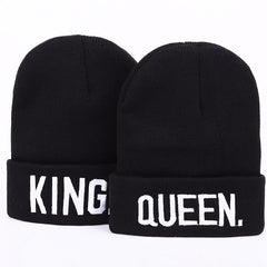 1pc KING QUEEN Thermal Knit Cap Beanie Hat