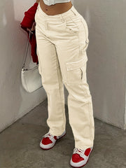 Y2K High Waist Cargo Pants - Solid Slim Fit - Casual Wide Leg