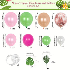 75pcs Hawaiian Party Balloon Arch Bridge Tropical Leaf Balloon Set