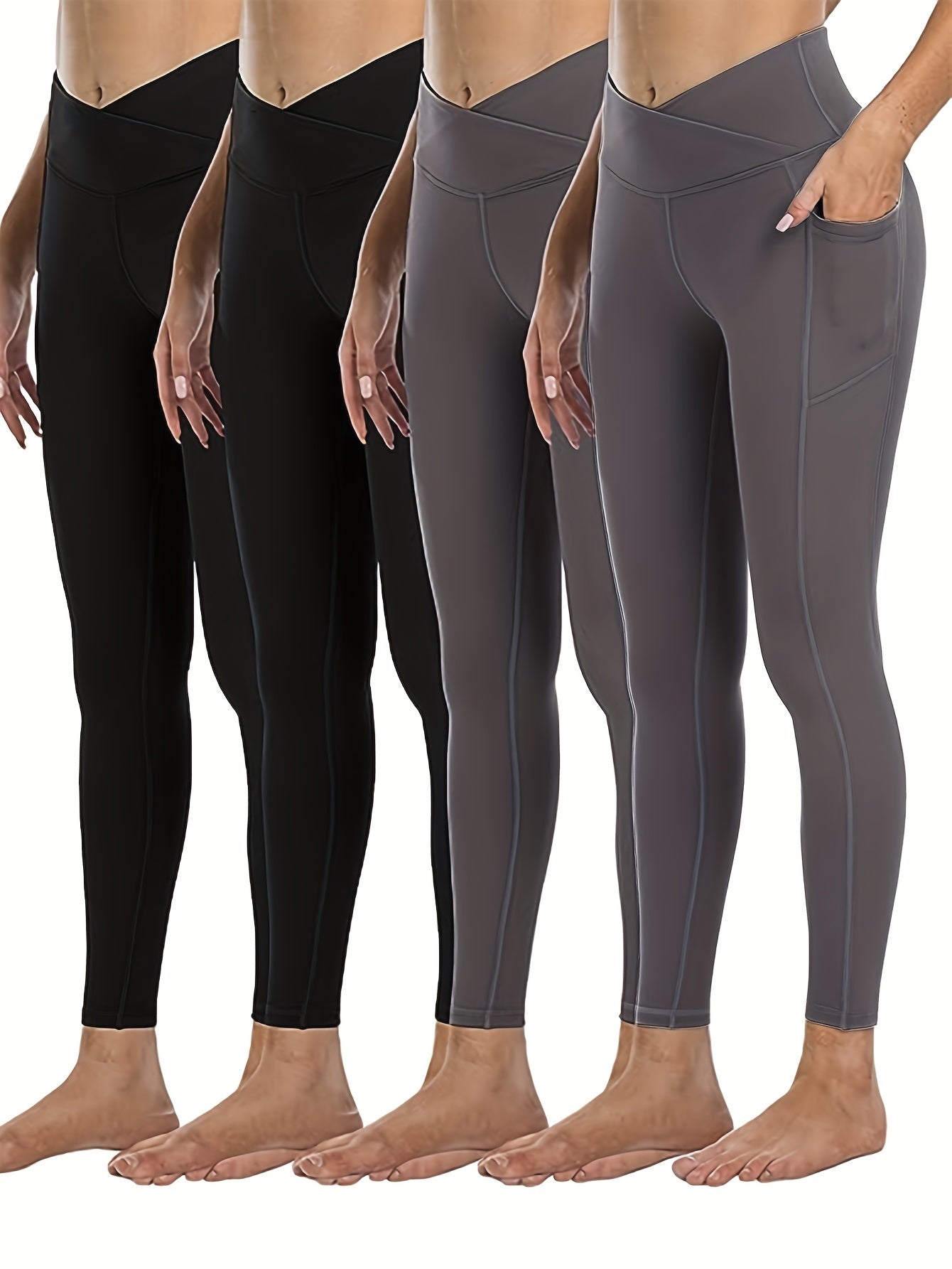 4 Pack Plus Size Sports Leggings Women's Plus High Stretch Skinny Leggings