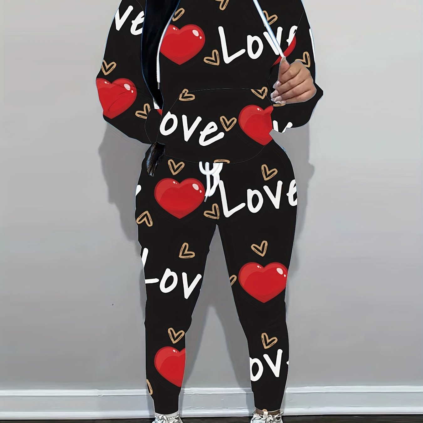 Letter & Heart Print Hoodie & Joggers Set