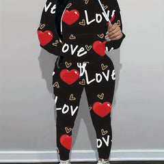 Letter & Heart Print Hoodie & Joggers Set