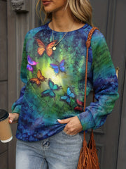 Butterfly Print Pullover Sweatshirt for Women