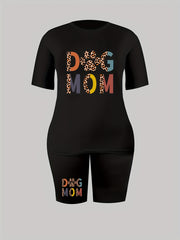 Colorblock Letter & Paw Print Crop Top & Shorts Set