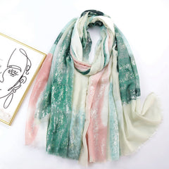 Vintage Chain Print Scarf Floral Pattern Frayed Summer Shawl