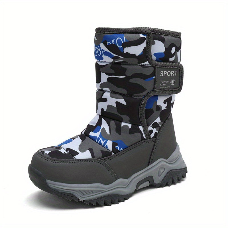 Boys Camo Comfort Snow Boots Soft Warm Plus Fleece Outdoor Walking Hiking
