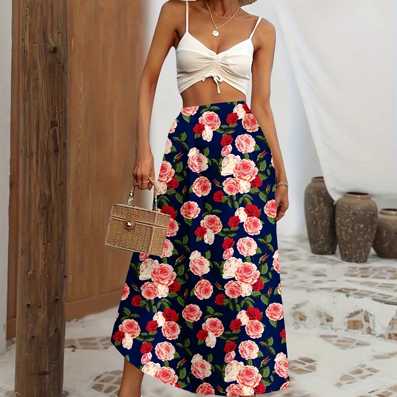 Floral Print High Waist Skirt for Spring & Summer