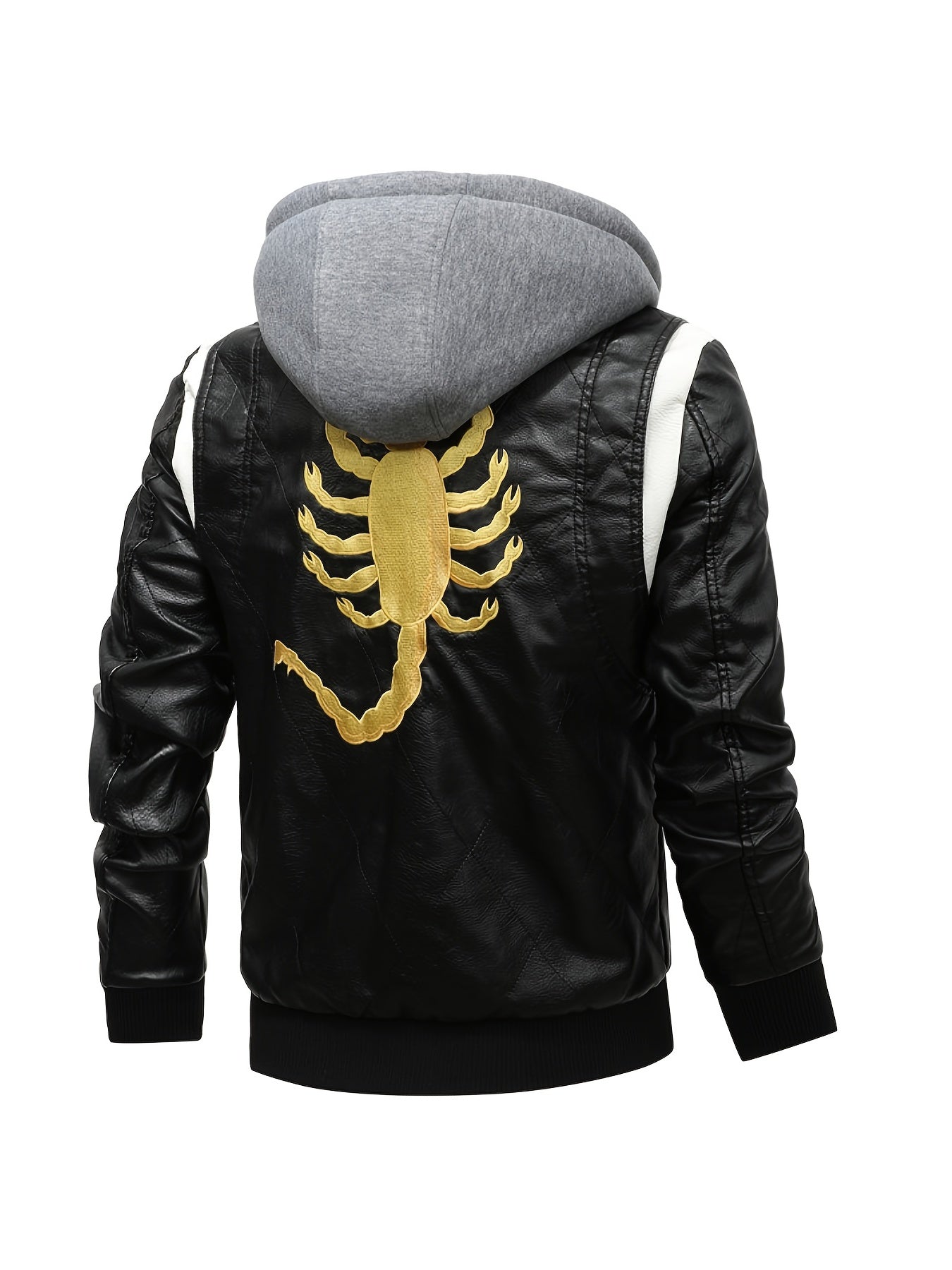 Men's Scorpion Print PU Leather Jacket With Hood