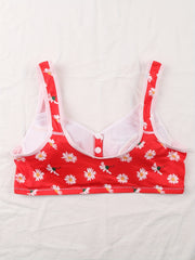 4pcs Floral Print Wireless Bras Front Buckle Push Up Bra Women's Lingerie