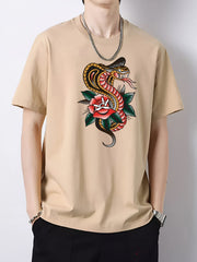 Men's Dragon Flower Pattern Vintage T-Shirt