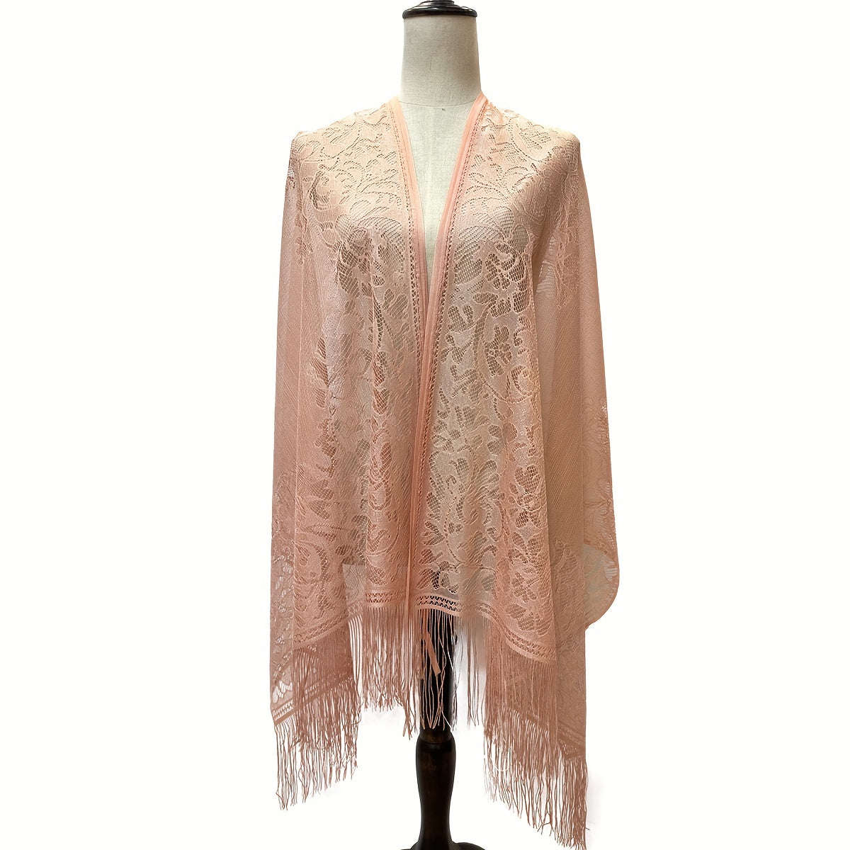 Pink Lace Long Scarf Tassel Shawl Women Dress Wrap