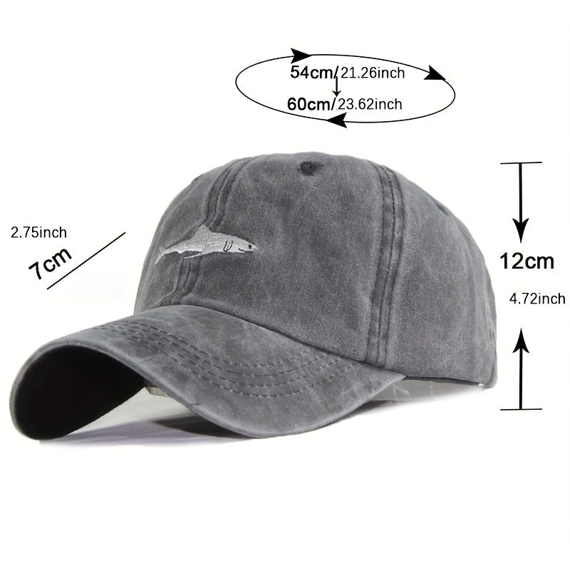 Men's Shark Pattern Washed Baseball Cap Casual Sun Hat