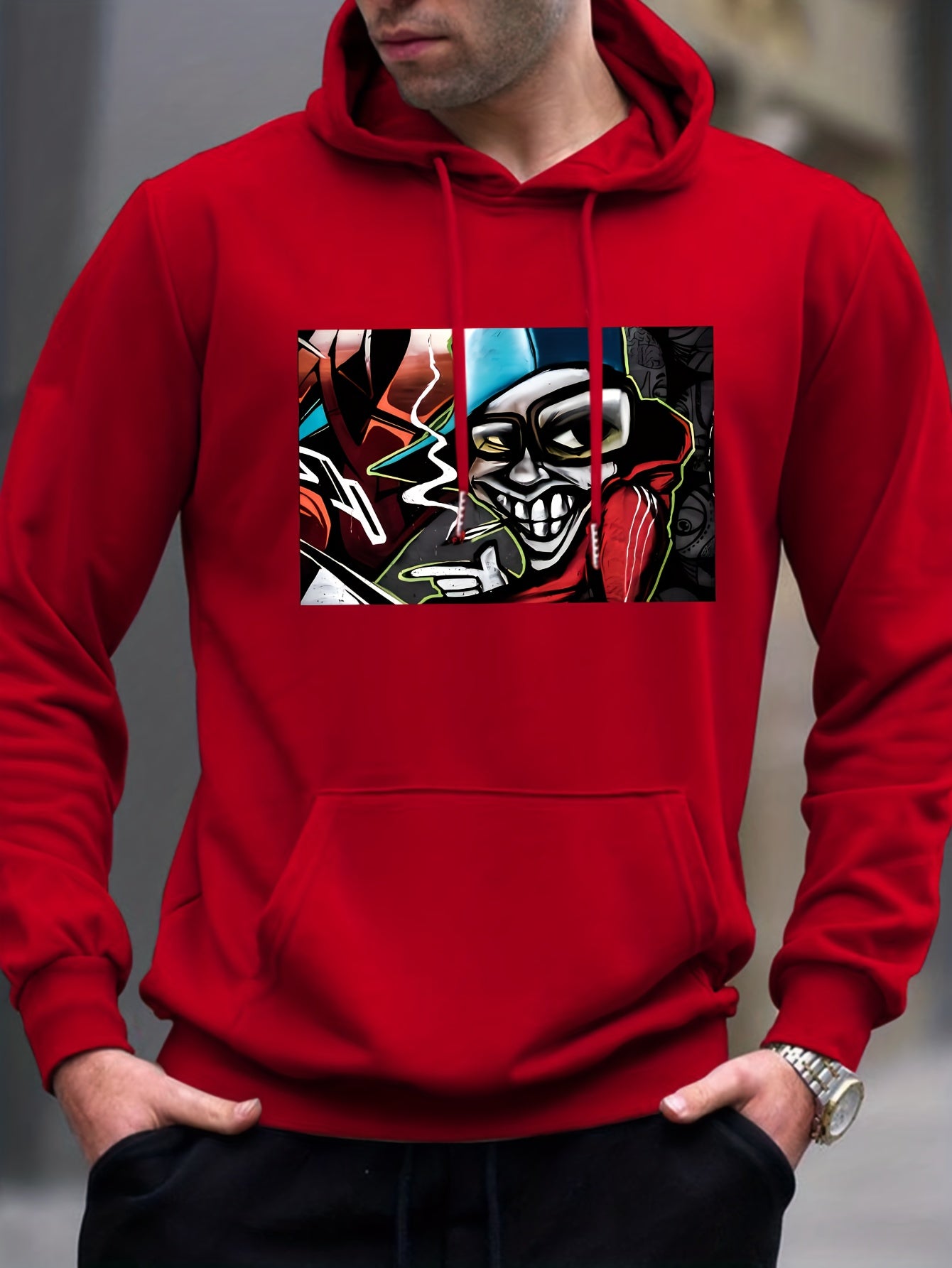 Abstract Painting Print Hoodie Men's Graphic Pullover