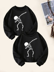 2pcs Skeleton Dancing Print Boys Sweatshirt Long Sleeve Crew Neck Tops