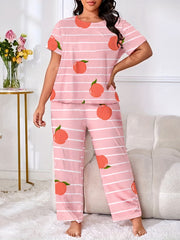 Peach & Stripe Print Two Piece Pajama Set