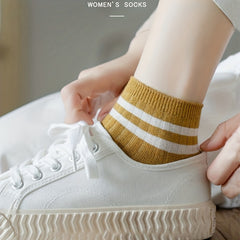 4 Pairs Stripe Print Ribbed Short Socks for Women