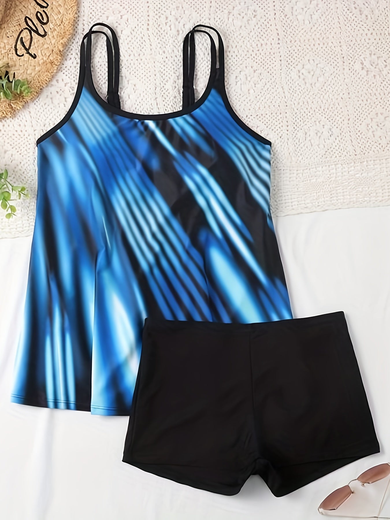 Striped Tankini Set Cami Top & Shorts Swimwear