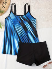 Striped Tankini Set Cami Top & Shorts Swimwear