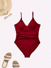 Sexy Swimsuit Women's Plus Ruched V Neck One Piece Bathing Suit