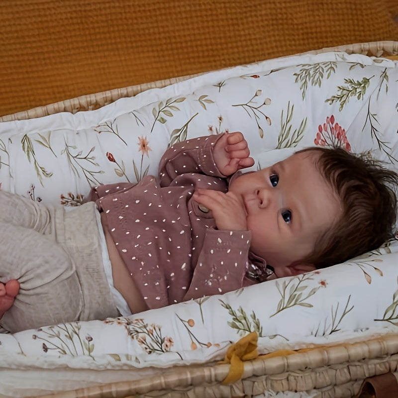 48cm Waterproof Vinyl Reborn Doll Rooted Hair Purple Polka Dot Onesie Bei