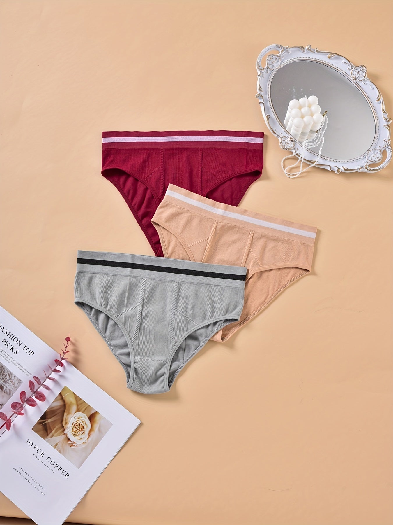 3 Pack Plus Size Panties Set Women's Plus Stripe Print Elastic Waist
