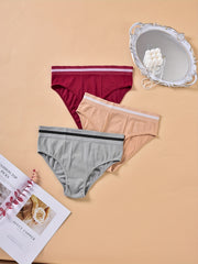 3 Pack Plus Size Panties Set Women's Plus Stripe Print Elastic Waist