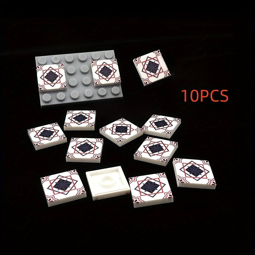 10pcs Printed Pattern Floor Tiles & Building Blocks ABS Resin DIY Home Decor Toy