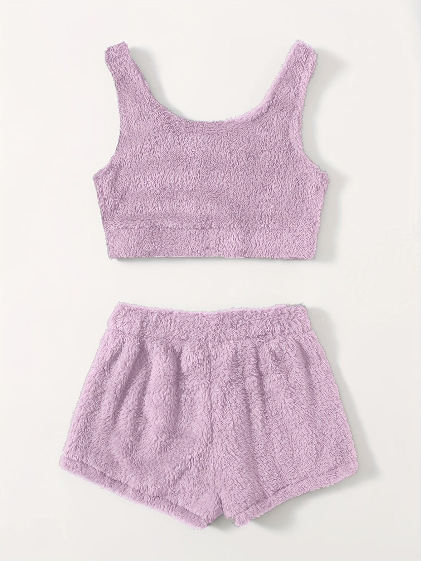Furry Two piece Set Casual Crop Tank Top & Elastic Waist Shorts