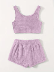 Furry Two piece Set Casual Crop Tank Top & Elastic Waist Shorts