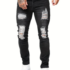 Slim Fit Ripped Jeans Mens Casual Distressed Stretch Denim Pants