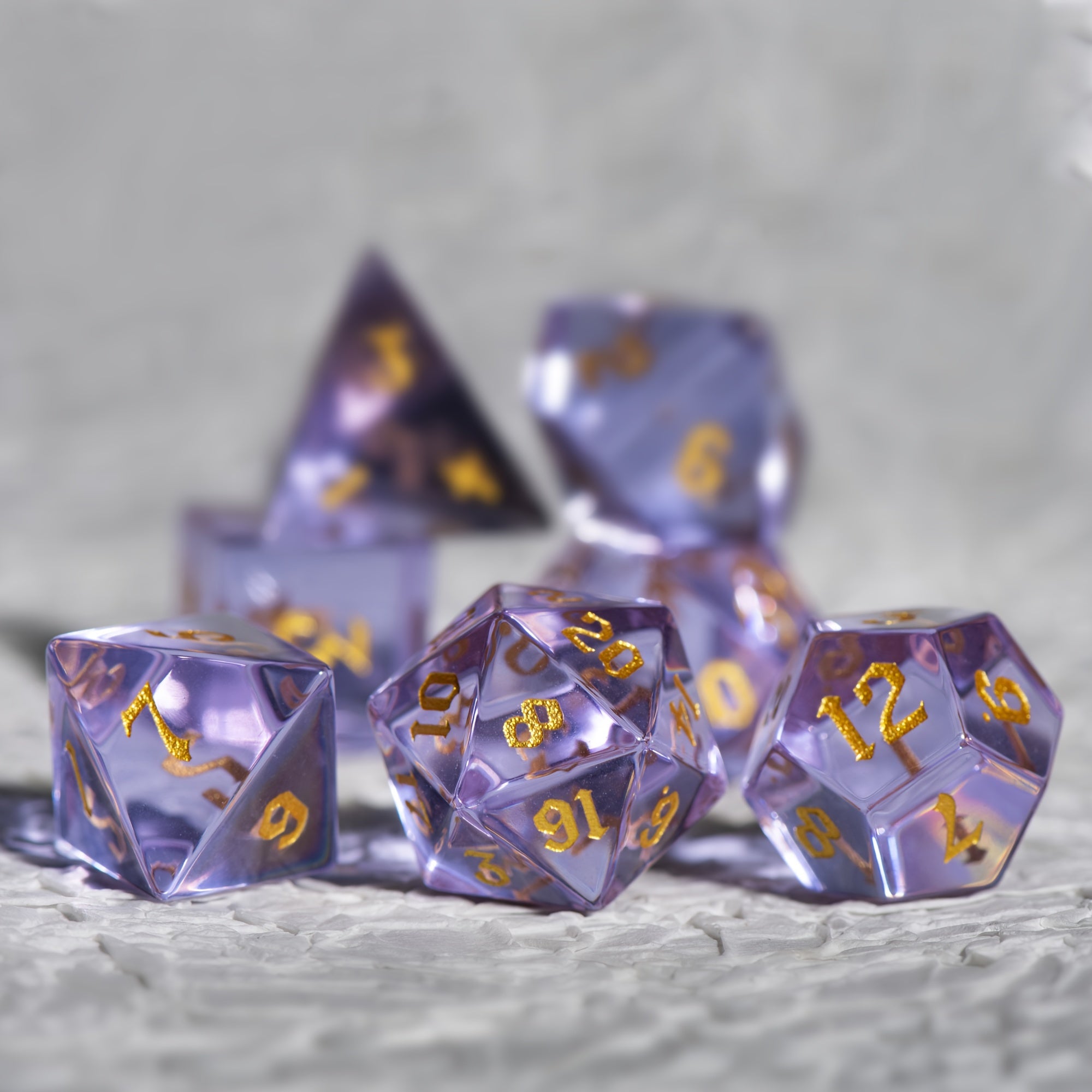 Purple Translucent Glass Gems Dice Set