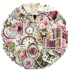 50pcs Pink Paper Stickers Vintage Retro Washi for Scrapbooking DIY Crafts