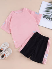 2pcs Boyds Crew Neck Quick Dry T Shirt & Shorts Set For Summer Kids Sports